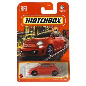 Matchbox 2019 Fiat 500 Turbo Orange Long Card Metal Parts 1:64 Car
